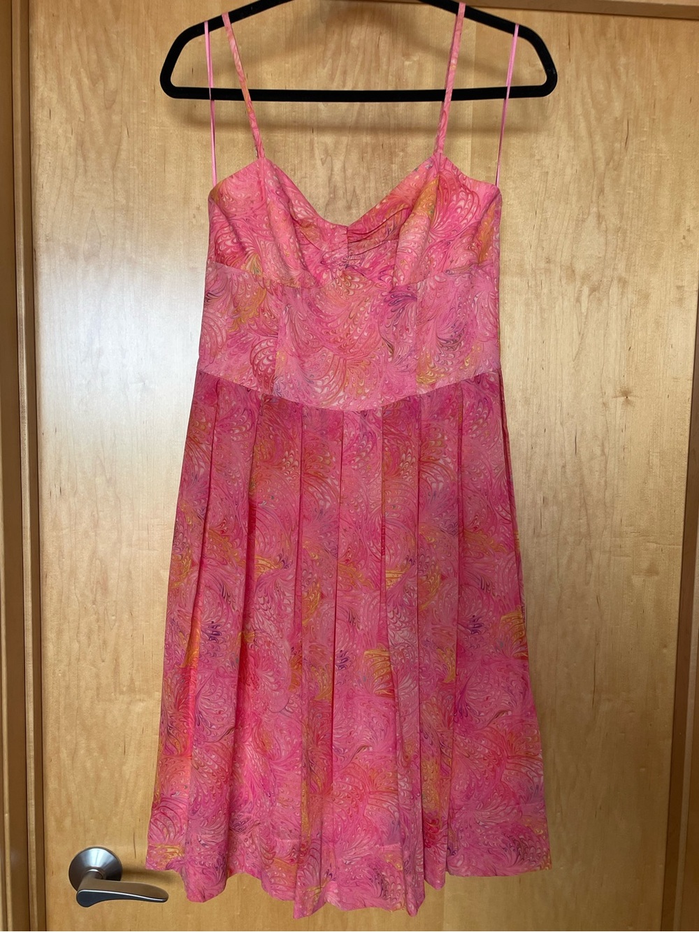 Trina Turk Pink & Coral Marbled Print Spaghetti Strap Dress | Size 8